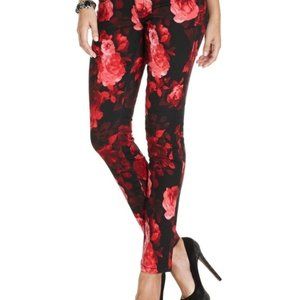 NEW nwt Seven7 Skinny Jeans Red Luxe Floral Roses goth gothic new Size 6 Petite